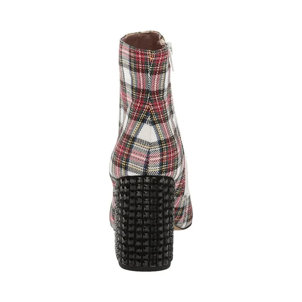Betsey Johnson Kassie Black White‎ Red Plaid Beaded Heel Dress Bootie Size 5